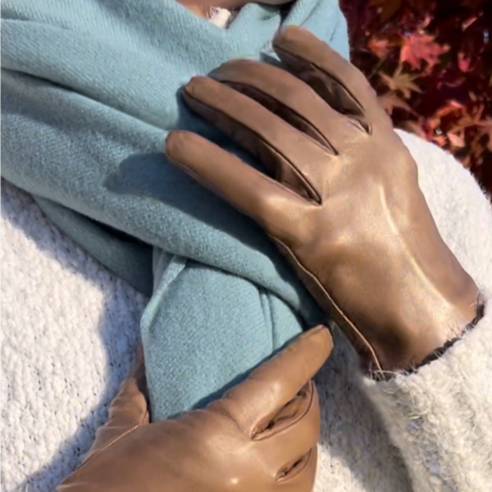 NEW Light Brown Italian Leather Driving Gloves- Unlined